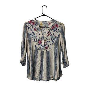 Figueroa And Flower Blouse Size P Medium Buttons Cottagecore Boho Peasant Modern
